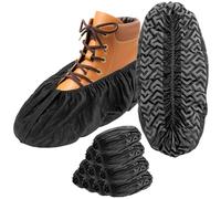QWORK® 100 Pezzi Copriscarpe Monouso Neri XL, Calzari in Tessuto Non Tessuto con Suola Antiscivolo, per Edilizia, Casa e Laboratorio