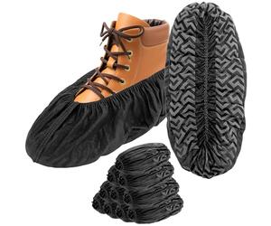 QWORK® 100 Pezzi Copriscarpe Monouso Neri XL, Calzari in Tessuto Non Tessuto con Suola Antiscivolo, per Edilizia, Casa e Laboratorio