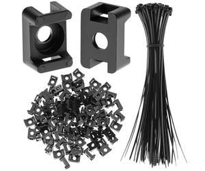 QWORK® 100 Supporto per Fascette Stringicavo 15x10x7 mm e 100 Fascette in Nylon Nero 20cm