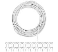 QWORK® 10M filo per tende, corda per tende, corda per tende rivestita in plastica, con 20 pezzi di occhielli a vite e 20pezzi di ganci