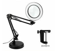 QWORK® 10X lampada d'ingrandimento con morsetto e base, 3 modalità di colore e 10 livelli di luminosità regolabili, braccio girevole regolabile, nero