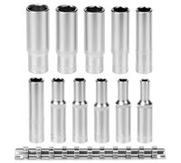 QWORK® 11 Pezzi chiavi a bussola, 4-13 mm 1/4" esagonale lunghe in acciaio cromovanadio