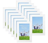 QWORK® 12 pezzi cornice foto, cornice portafoto bianco 10x15 cm, set cornici foto da parete, per esposizione a parete e da tavolo