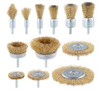 QWORK® 12 pezzi spazzola metallica a tazza, spazzola metallica rivestita in ottone per trapano, gambo da 1/4" (6 mm), per la rimozione della vernice, la pulizia di ruggine e abrasivi