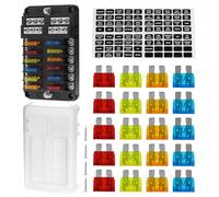 QWORK® 12 Vie portafusibili, scatola fusibili DC 12V, portafusibili con polo negativo, indicatore LED e copertura protettiva, per auto, barca, camion