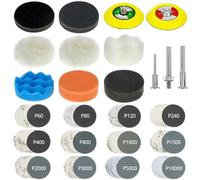 QWORK® 133 Pezzi Dischi abrasivi e tamponi per lucidatura, Dischi abrasivi a Umido/a Secco da 75mm Grana 60-10000, Kit per ripristino e lucidatura fari Auto per Auto, Vetro, Metallo