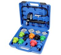 QWORK® 15Pc Kit Tester Pressione radiatore rilevatore perdite Pompa, Kit Tester Pressione Sistema di Raffreddamento, Adatto alla Maggior Parte dei Veicoli Europei e Giapponesi
