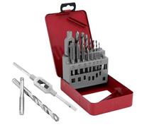 QWORK® 16 pezzi Set di maschi e punte professionali, set di maschi M3-M12, 7 punte elicoidali HSS 2.5-10.2 mm, chiave per maschi