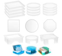 QWORK® 18 Pezzi stampi in silicone set, stampi in silicone resina epossidica per artigianato fai-da-te, inclusi stampi per sottobicchieri rotondi, quadrati e ottagonali, per sottobicchieri e vassoi
