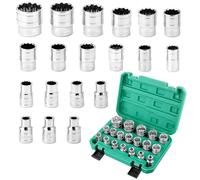 QWORK® 19 Pezzi Chiavi a Bussola, 1/2" Bussole Spline Set, 8-32mm 12 Denti Chiavi a Bussola