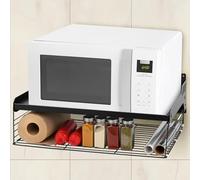 QWORK® 2 Livelli Mensola Microonde, 55x35x16 cm Supporto per Microonde a Muro Metallo con Cestino di Stoccaggio