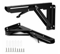 QWORK® 2 Pezzi 250mm Staffe Pieghevoli Pesanti - Ferro Nero- per Tavolo a Muro e Mensola a Muro, Carico Massimo 50 kg