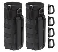 QWORK® 2 Pezzi Borsa Porta Borraccia Tattica con 4 Ganci, 24 * 10 CM, Resistente all'Acqua, per Escursionismo, Ciclismo e Sport All'aperto