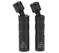 QWORK® 2 Pezzi Chiave per Candele, Chiavi Candelette Magnetica Muro Sottile a 12 Punti 3/8 Pollici per Auto (14mm & 16mm), Nero