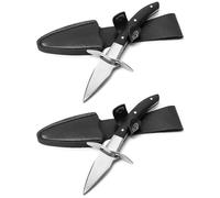 QWORK® 2 Pezzi Coltello per ostriche, Apri ostriche Professionale in Acciaio Inox, con Manico in Legno e Fodero in Pelle