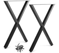 QWORK® 2 Pezzi gambe da tavolo in metallo, gambe per mobili a forma di X, 50 x 7 x 71 cm, nero, per tavolo da pranzo, scrivania, tavolino da caffè