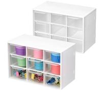 QWORK® 2 Pezzi organizer cassetti, mini portaoggetti con 9 cassetti, scatola di cassetti trasparenti in plastica, per ufficio, cosmetici e accessori