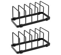 QWORK® 2 Pezzi Organizer per mobili da cucina, portapiatti, portacoperchi per pentole, per piatti, tagliere e supporto per teglie, nero