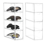 QWORK® 2 Pezzi Porta Occhiali Multiplo in Acrilico con 4 Cassetti - 17,5 x 24,6 x 6,5 cm - Organizer Trasparente per Occhiali, Gioielli e Orology