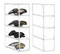 QWORK® 2 Pezzi Porta Occhiali Multiplo in Acrilico con 4 Cassetti - 17,5 x 24,6 x 6,5 cm - Organizer Trasparente per Occhiali, Gioielli e Orology
