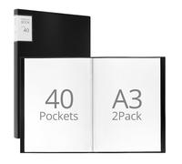 QWORK® 2 Pezzi Portalistino A3 a 40 Tasche Trasparenti, 80 Viste, Nero
