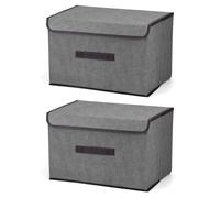 QWORK® 2 Pezzi scatole portaoggetti pieghevoli con coperchio, scatole per vestiti, 36X23X24 cm, grigio, per vestiti, giocattoli e organizzazione del guardaroba