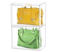 QWORK® 2 pezzi scatole trasparenti organizer, portaoggetti per borse, organizer impilabile, per borsette, scarpe, giocattoli, borsa a tracolla, 36X22X27 cm