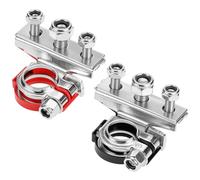 QWORK® 2 pezzi terminali di batteria a 3 vie 12v, terminali di batteria connettori in ottone stagnato per auto, furgoni, roulotte, camper, set positivo e negativo, rosso e nero