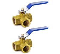 QWORK 2 Pezzi Valvola a sfera a tre vie con filettatura femmina L, maniglia a leva, femmina 3/4" DN20 in ottone forgiato