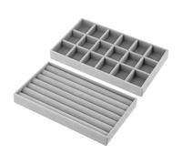 QWORK® 2 pezzi vassoi per gioielli organizer set, vassoio per gioielli in velluto, per esporre orecchini, anelli, orologi e bracciali, grigio