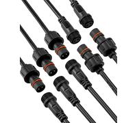 QWORK® 2 Pin Connettori Elettrici Impermeabile IP65 con Cavo di Prolunga 16AWG 20cm per Faretti Solari, Luci da Giardino, Strisce LED (5 Coppie)