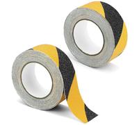QWORK® 2 Rotoli nastro adesivo antiscivolo, 5 cm x 10 m/rotolo, nastro adesivo forte, nero e giallo nastro antiscivolo gradini, per uso interno ed esterno