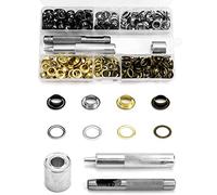 QWORK 200 pezzi Set Kit di attrezzi per occhielli, occhielli 8 mm, occhielli in metallo, con 3 strumento per occhielli, per tende Set di scarpe in tela cerata, 4 colori
