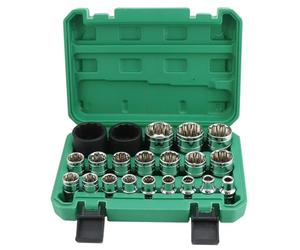 QWORK® 21 Pezzi Chiavi a Bussola, 1/2" Bussole Spline Set, 8-36mm 12 Denti Chiavi a Bussola