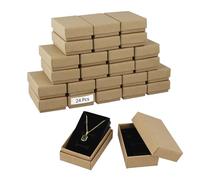 QWORK® 24 pezzi piccole scatole di gioielli in kraft marrone 8x5x3 cm - scatole di cartone con coperchio per la conservazione dei gioielli e regali
