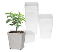 QWORK® 24 Pezzi vasi da semina, Ø7cm vasi quadrati trasparenti con piattini, vasi in plastica, per succulente, semi e piantine