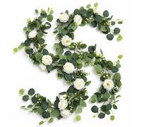 QWORK® 2PCS 180CM Ghirlanda di fiori artificiali, finte rosa bianca piante vite, per feste, feste di matrimonio, decorazioni per runner da tavolo