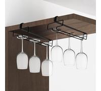 QWORK 2PCS Portabicchieri Sospeso, Porta Calici, Organizzatore per Bicchieri da Vino in Metallo Senza Foratura, Nero