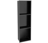 QWORK® 3 Livelli Nicchia Doccia Incasso in Acciaio Inossidabile 304, Modanatura Monopezzo, per Articoli Toeletta, Nero Opaco, 90x28x12.5cm