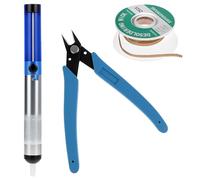 QWORK® 3 pezzi set di strumenti per la rimozione di saldature, pompa a ventosa per saldatura, stoppino dissaldante e pinze tagliafili, per elettronica fai-da-te