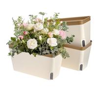 QWORK® 3 Pezzi vasi autoirriganti, 27 cm vasi per piante rettangolare con finestra di visualizzazione livello dell'acqua, per erbe aromatiche, orchidee e piante grasse