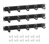 QWORK® 3X Pannello passacavo 19" con 5 anelli metallici e apertura cavi a spazzole, per armadio server da 19"