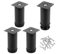 QWORK® 4 gambe regolabili per mobili, piedini rotondi in metallo da 120 mm, con base in gomma e viti di montaggio, nero opaco, per armadi, tavoli, letti e altro ancora