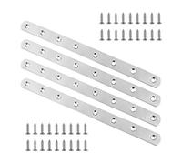 QWORK® 4 Pezzi 245mm x 19mm Piastre Staffa Piatta Forata , Piastre di Giunzione per Riparazione , In Acciaio INOX , per Fissaggio Mensola Supporto Mobili con 32 viti