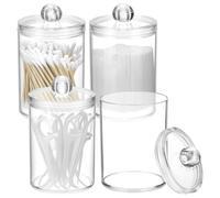 QWORK® 4 Pezzi contenitori trasparenti in plastica per cotton fioc con coperchi, dispenser per dischetti struccanti, per batuffoli di cotone, tamponi, filo interdentale e altro