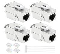 QWORK® 4 Pezzi Keystone Jack CAT 7 Schermato - Modulo RJ45 10Gbps 1000MHz Senza Attrezzi per Patch Panel, Prese di Rete e Scatole di Giunzione - Connettore LSA STP per Cavo Ethernet LAN