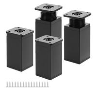 QWORK® 4 Pezzi Piedini Regolabili per Mobili, 4X4X8CM, Regolazione di 10 mm - Gambe Quadrate in Alluminio