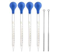 QWORK 4 Pezzi Pipettes in Vetro,10ml Dropper Pipette con Sfera di Aspirazione in Gomma + 2 Pezzi spazzola per la pulizia
