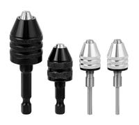 QWORK® 4 pezzi set di mandrini per trapano, adattatore per mandrino per trapano, (0.3-6.5mm,0.3-3.6mm,0.3-3.4mm), con maniglie esagonali e rotonde