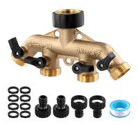 QWORK® 4 Vie Distributore Rubinetto, G3/4 Distributore Rubinetto Ottone, Distributore Rubinetto con 4 Adattatori per Giardino Tubo, Set Connettori per Rubinetto Tubo Giardino